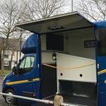 Blue Horsebox with Yellow Graphics